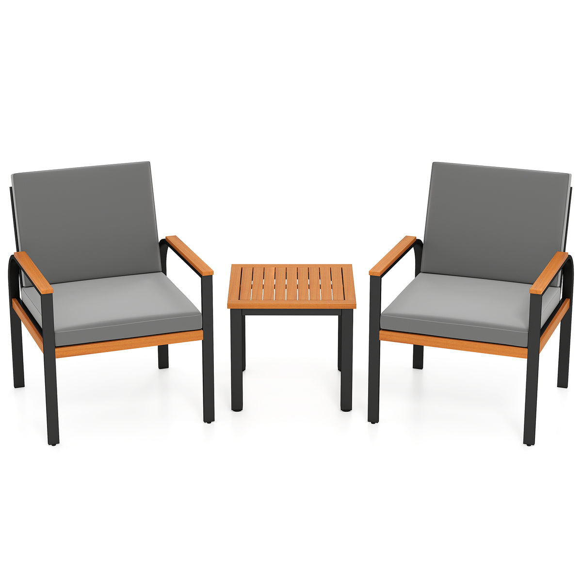 3 Piece Patio Conversation Set with Coffee Table - Gray