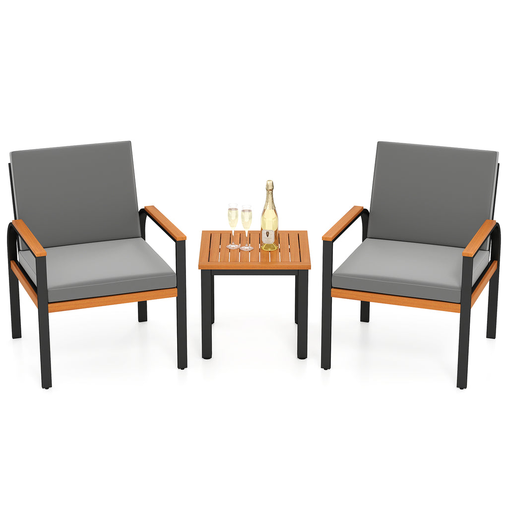 3 Piece Patio Conversation Set with Coffee Table - Gray