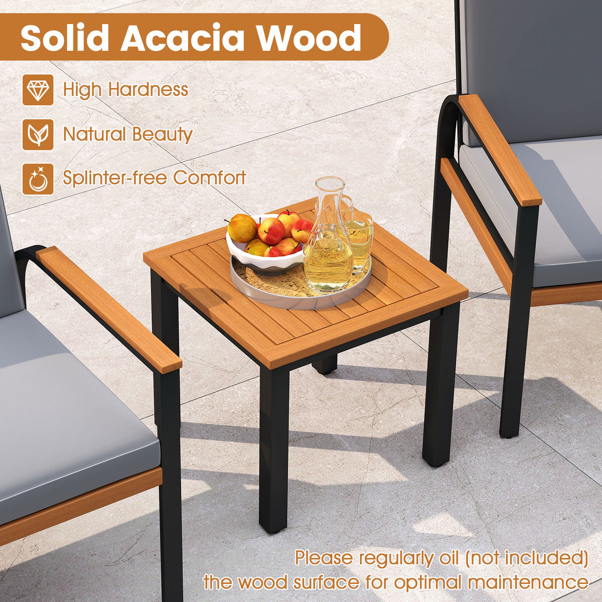 3 Piece Patio Conversation Set with Coffee Table - Gray