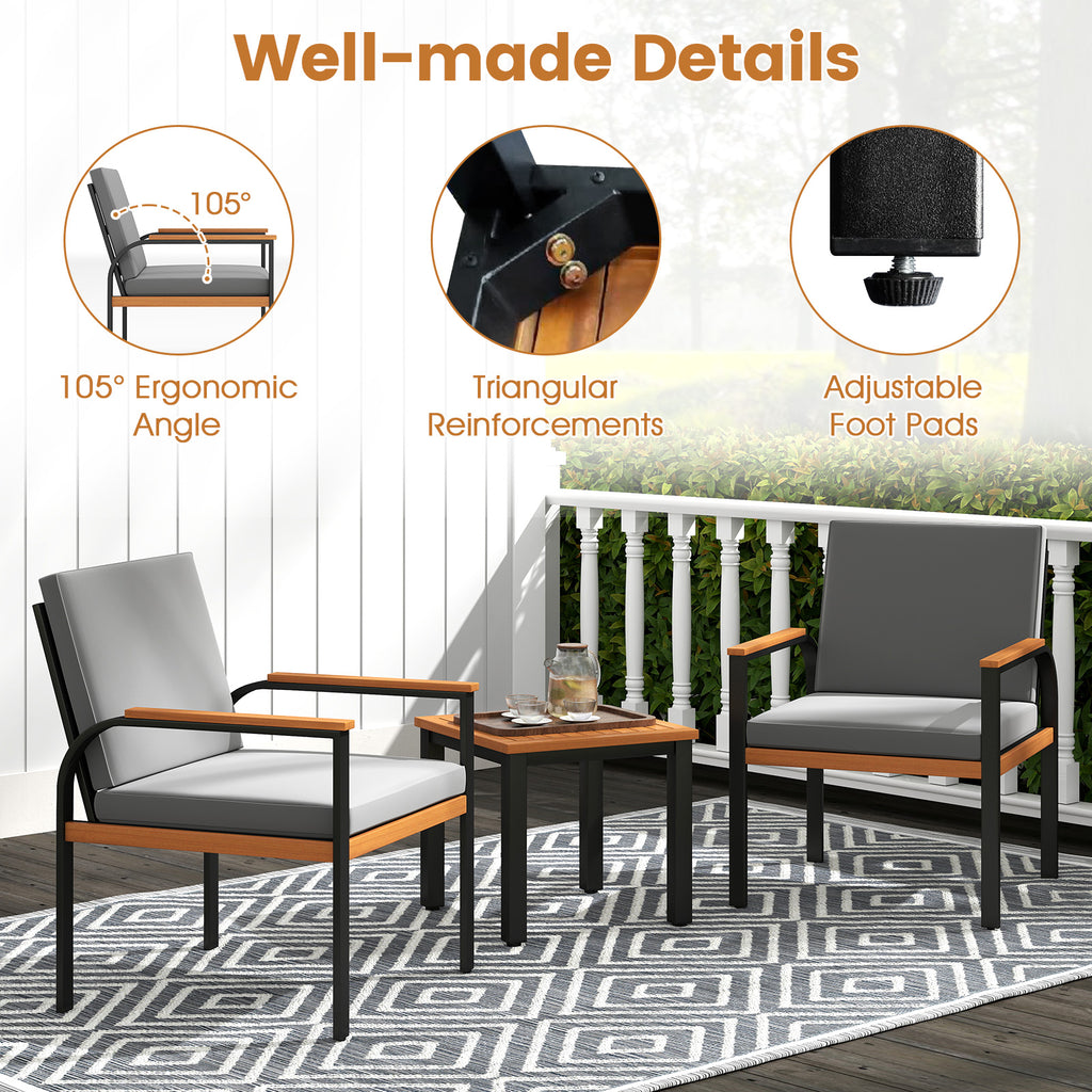3 Piece Patio Conversation Set with Coffee Table - Gray