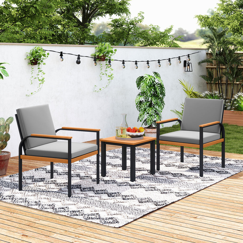 3 Piece Patio Conversation Set with Coffee Table - Gray