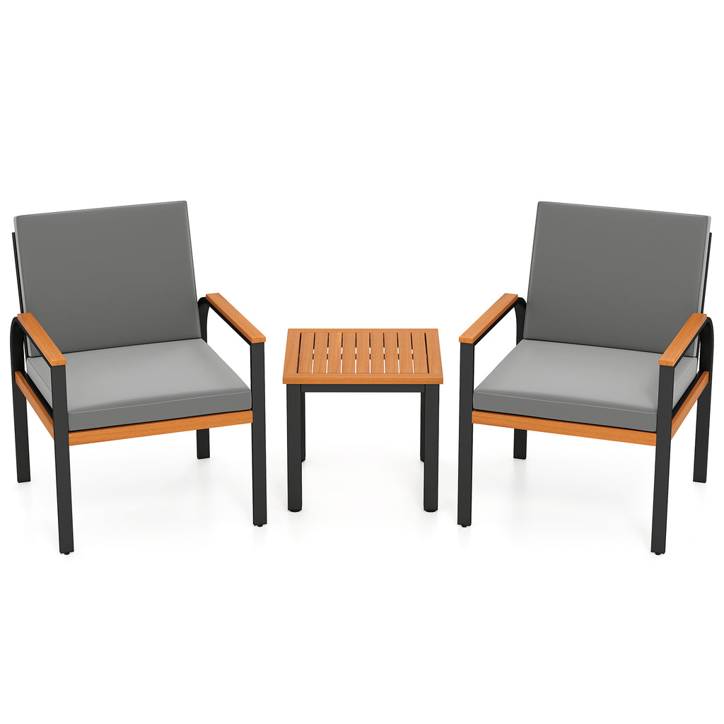 3 Piece Patio Conversation Set with Coffee Table - Gray
