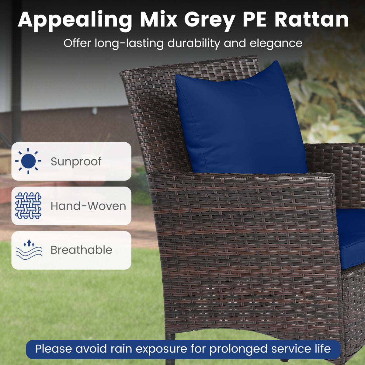 3-Piece Patio Furniture Set Rattan Bistro Chairs with 2-Tier Tempered