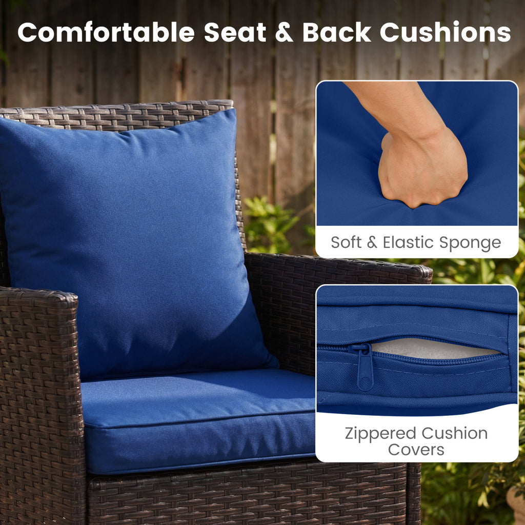 3-Piece Patio Furniture Set Rattan Bistro Chairs with 2-Tier Tempered