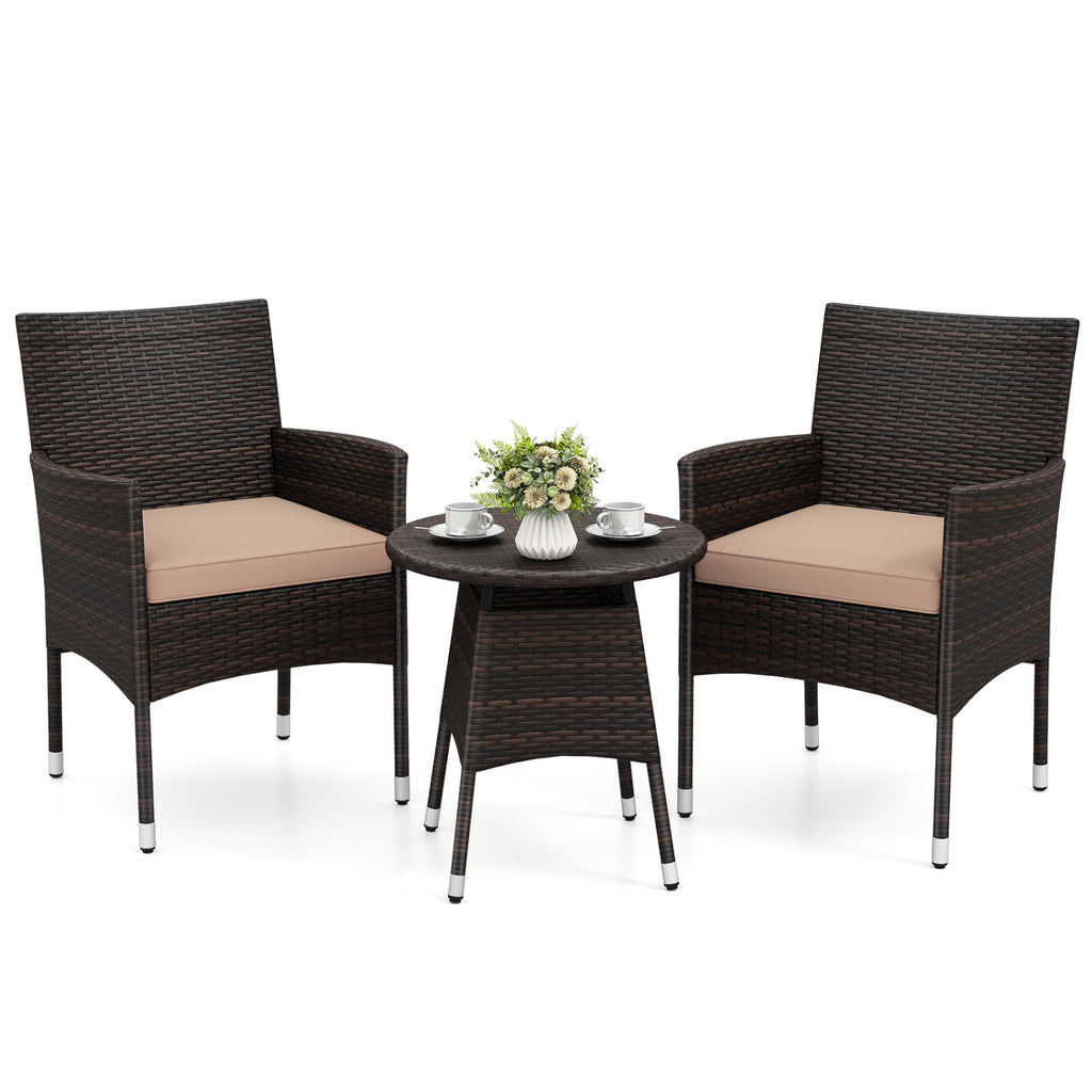 3-Piece Rattan Patio Set with Washable Cushions - Brown, Peacock Blue