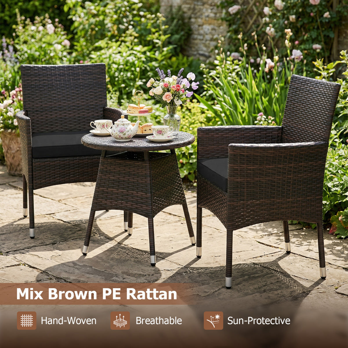 3 Piece Patio Furniture Set Outside Bistro for Porch