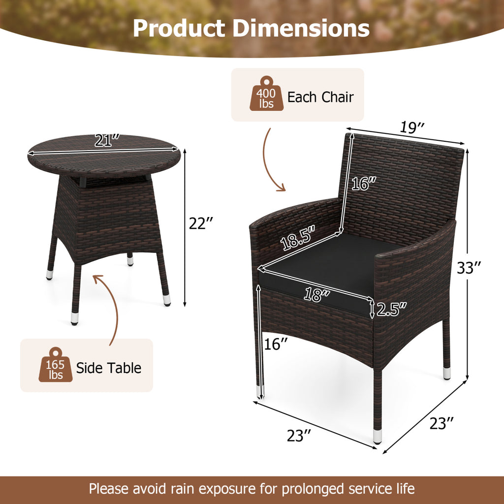 3 Piece Patio Furniture Set Outside Bistro for Porch
