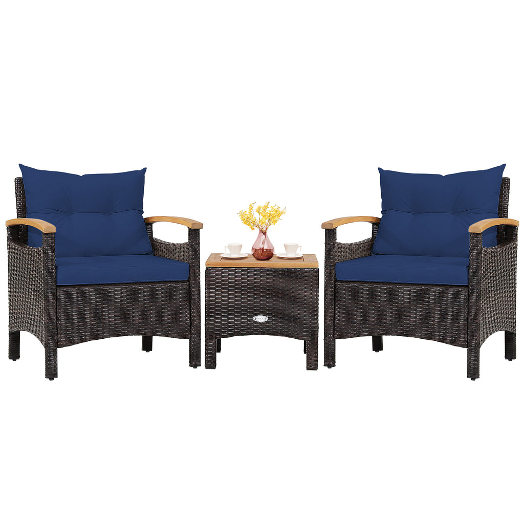 3-Piece Patio Rattan Furniture Set with Cushions – Navy