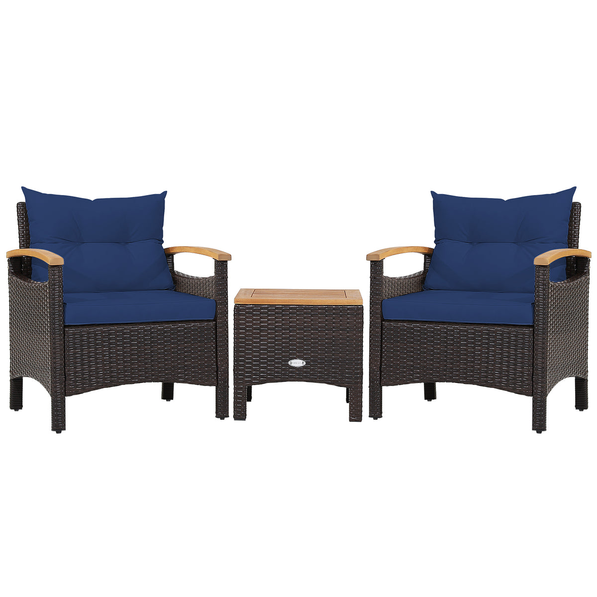 3-Piece Patio Rattan Furniture Set with Cushions – Navy