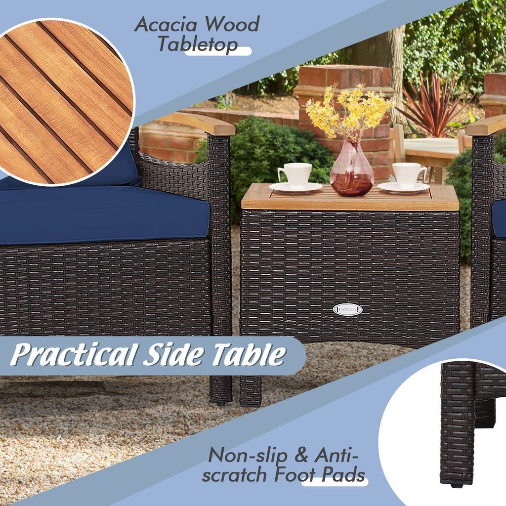 3-Piece Patio Rattan Furniture Set with Cushions – Navy