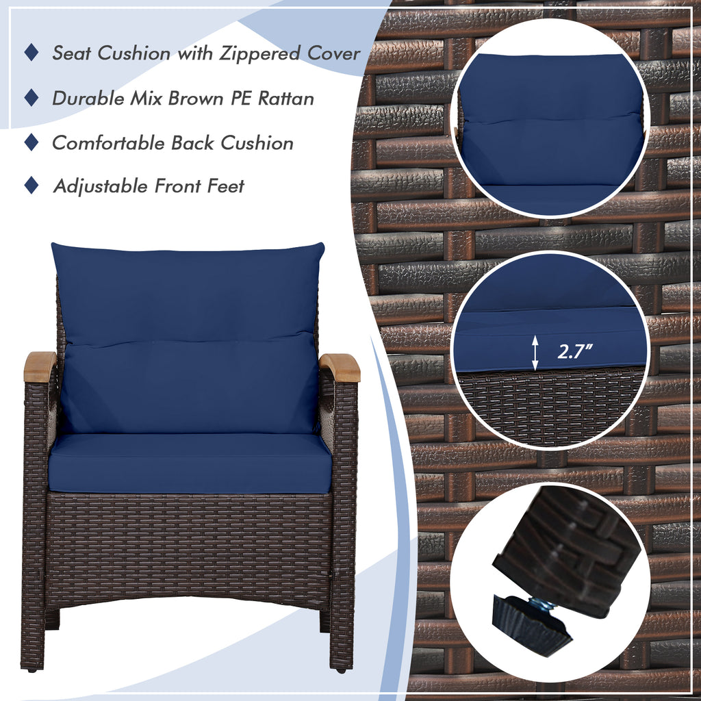 3-Piece Patio Rattan Furniture Set with Cushions – Navy