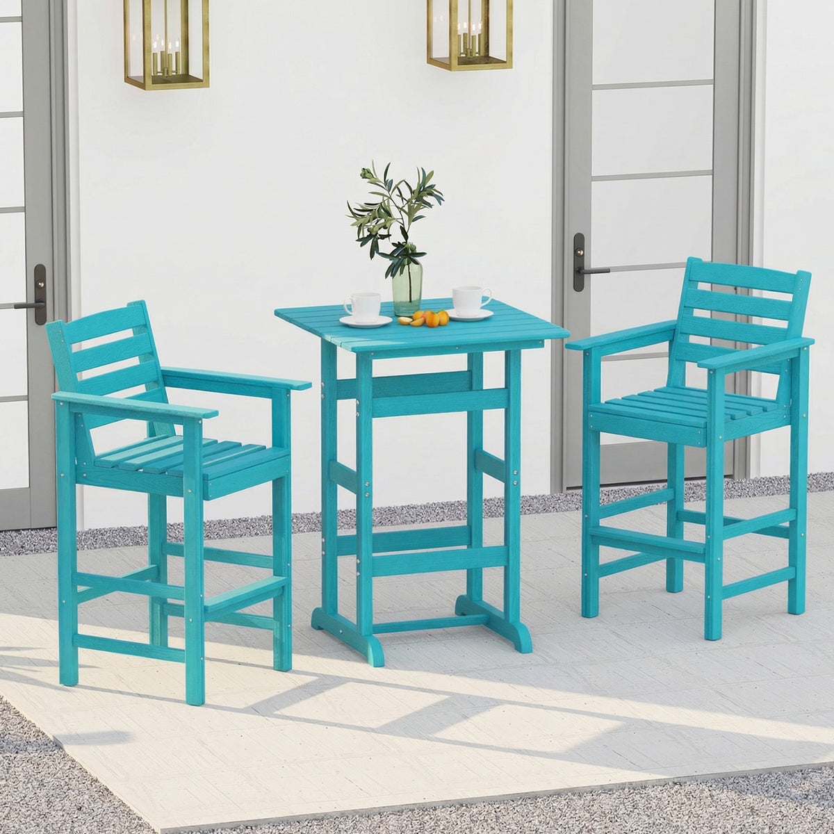 3-Piece Patio HDPE Bar Set with Square High-Top Table for Backyard