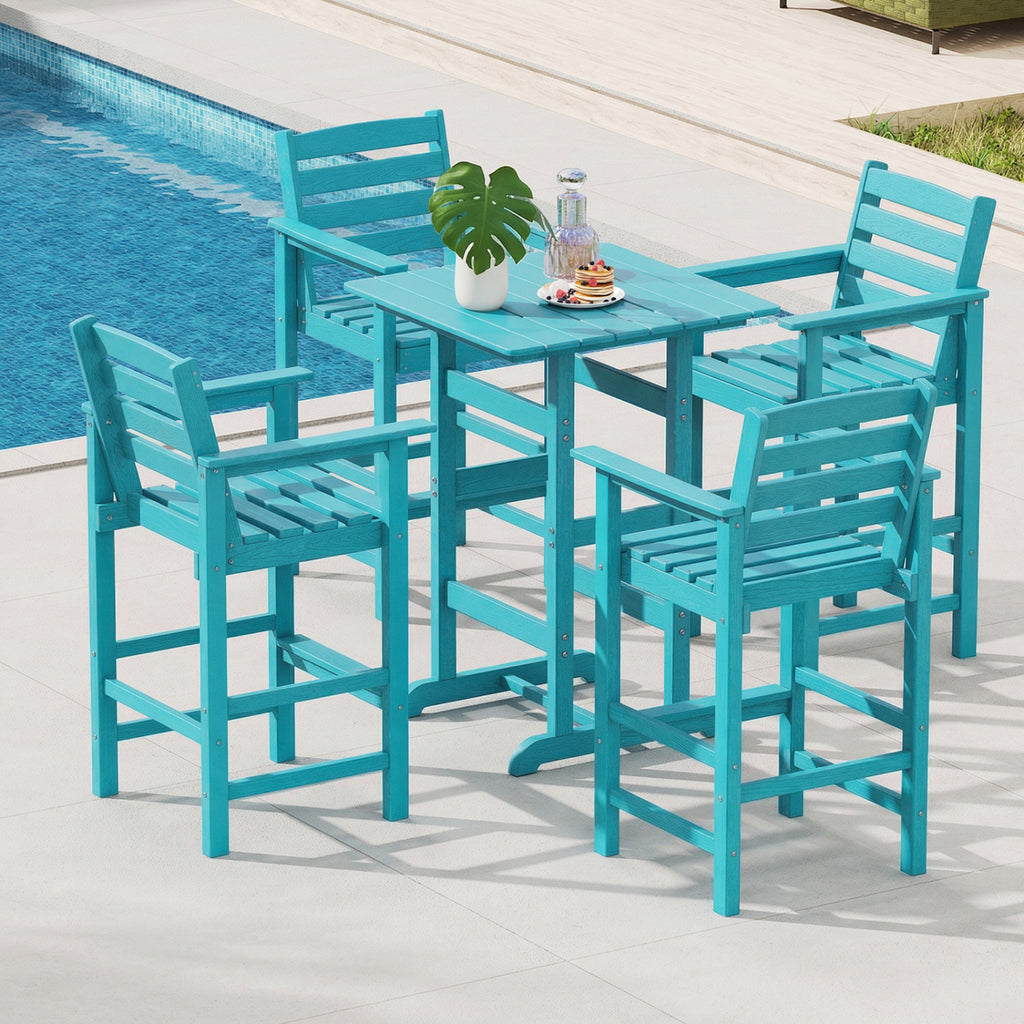 3-Piece Patio HDPE Bar Set with Square High-Top Table for Backyard