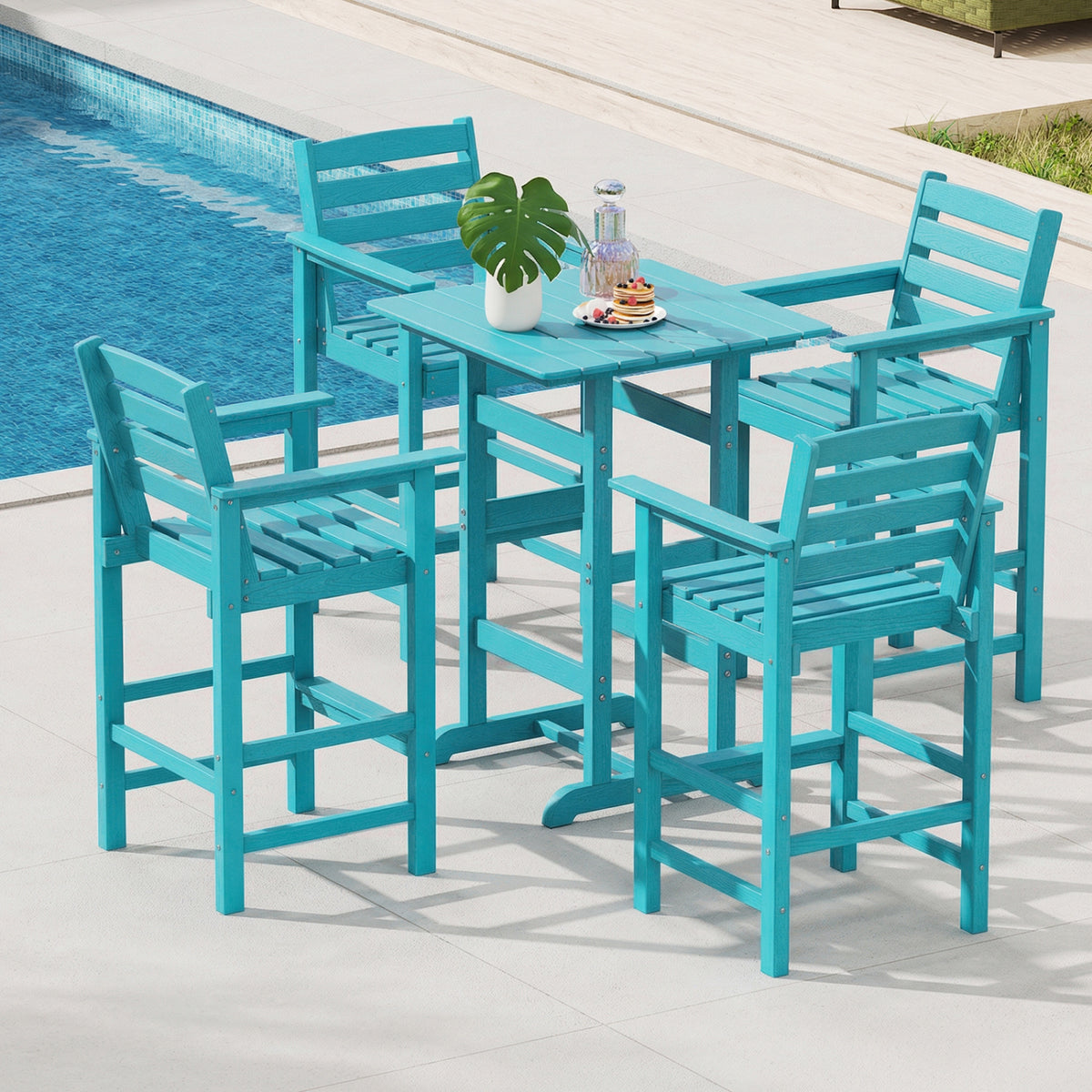 3-Piece Patio HDPE Bar Set with Square High-Top Table for Backyard