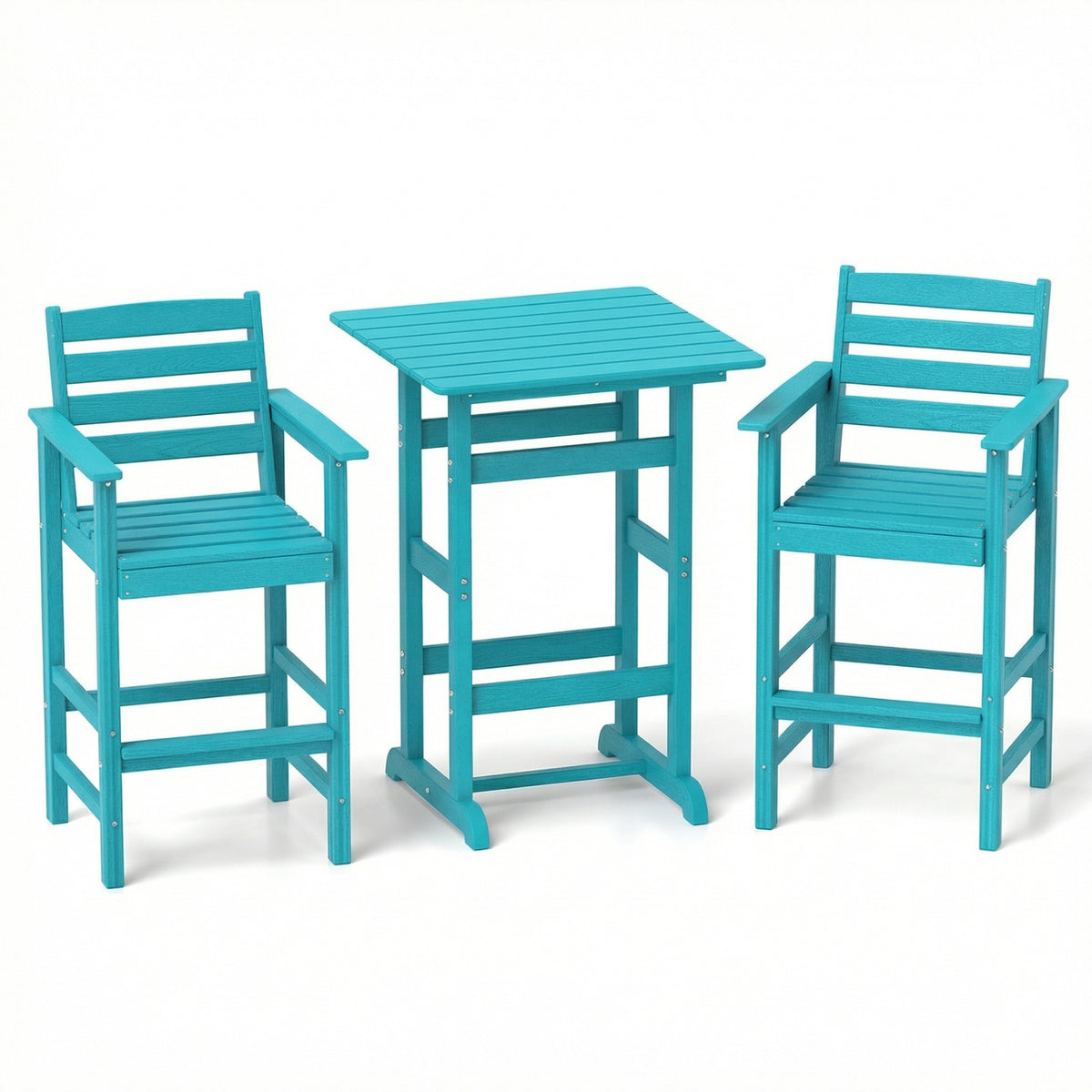 3-Piece Patio HDPE Bar Set with Square High-Top Table for Backyard