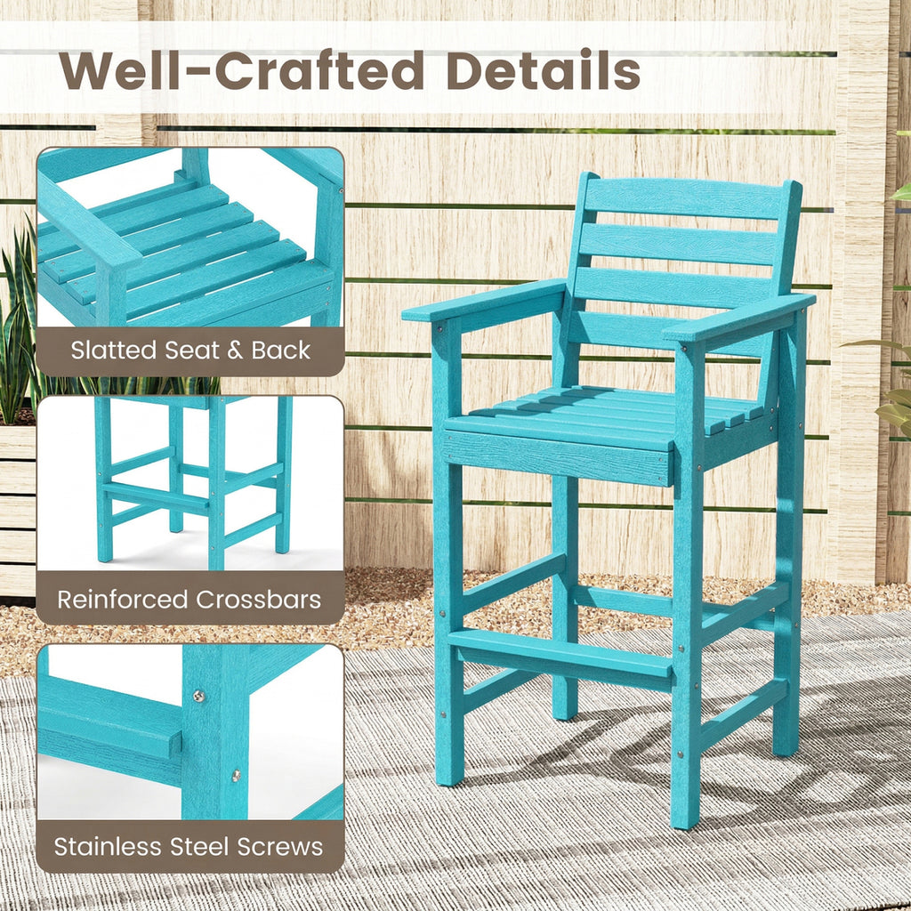 3-Piece Patio HDPE Bar Set with Square High-Top Table for Backyard