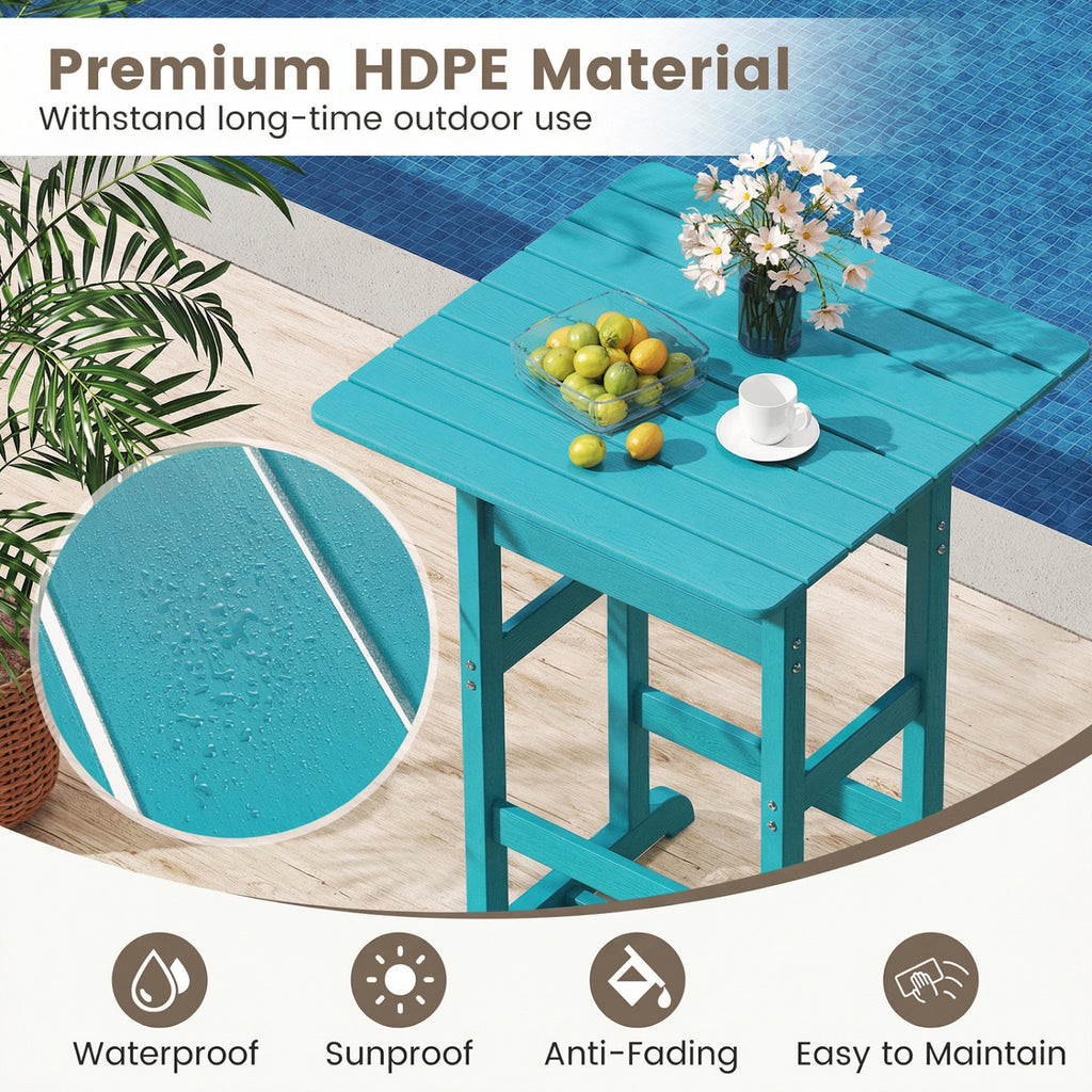 3-Piece Patio HDPE Bar Set with Square High-Top Table for Backyard