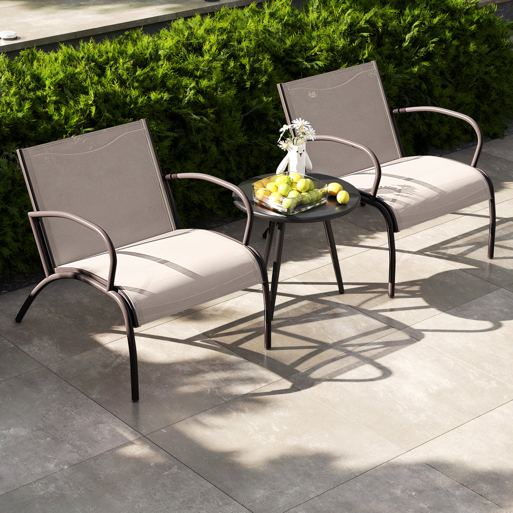 3-Piece Patio Armchair and Side Table Set - Rustic Brown