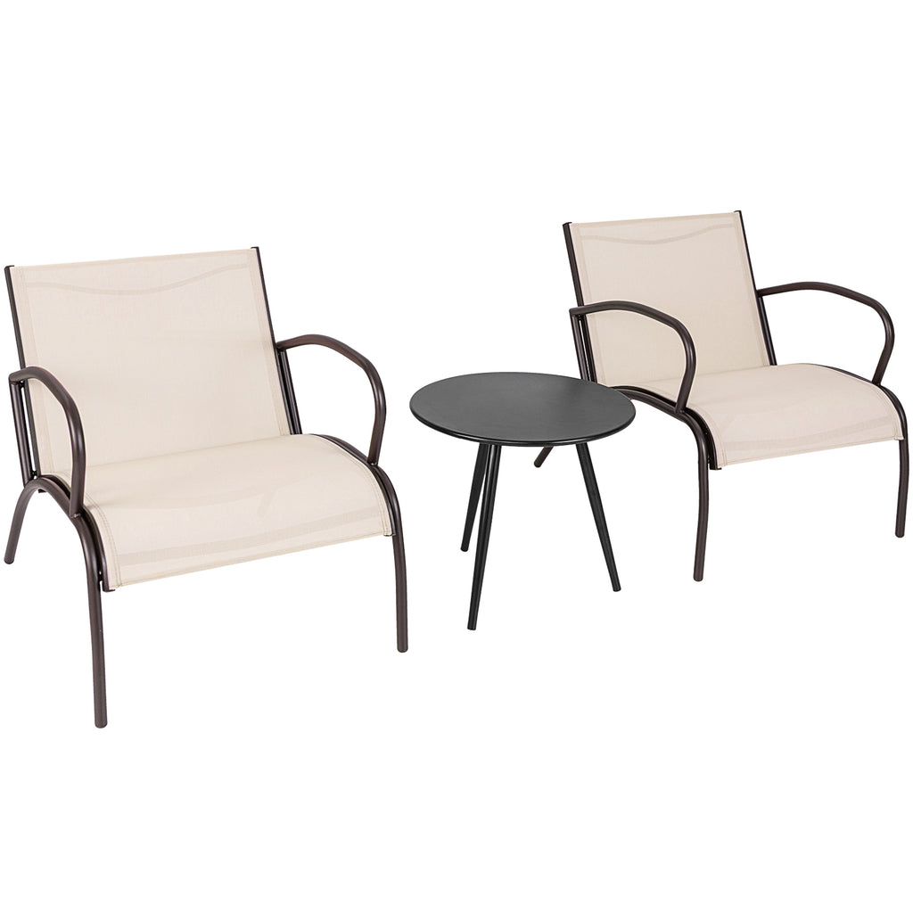 3-Piece Patio Armchair and Side Table Set - Rustic Brown