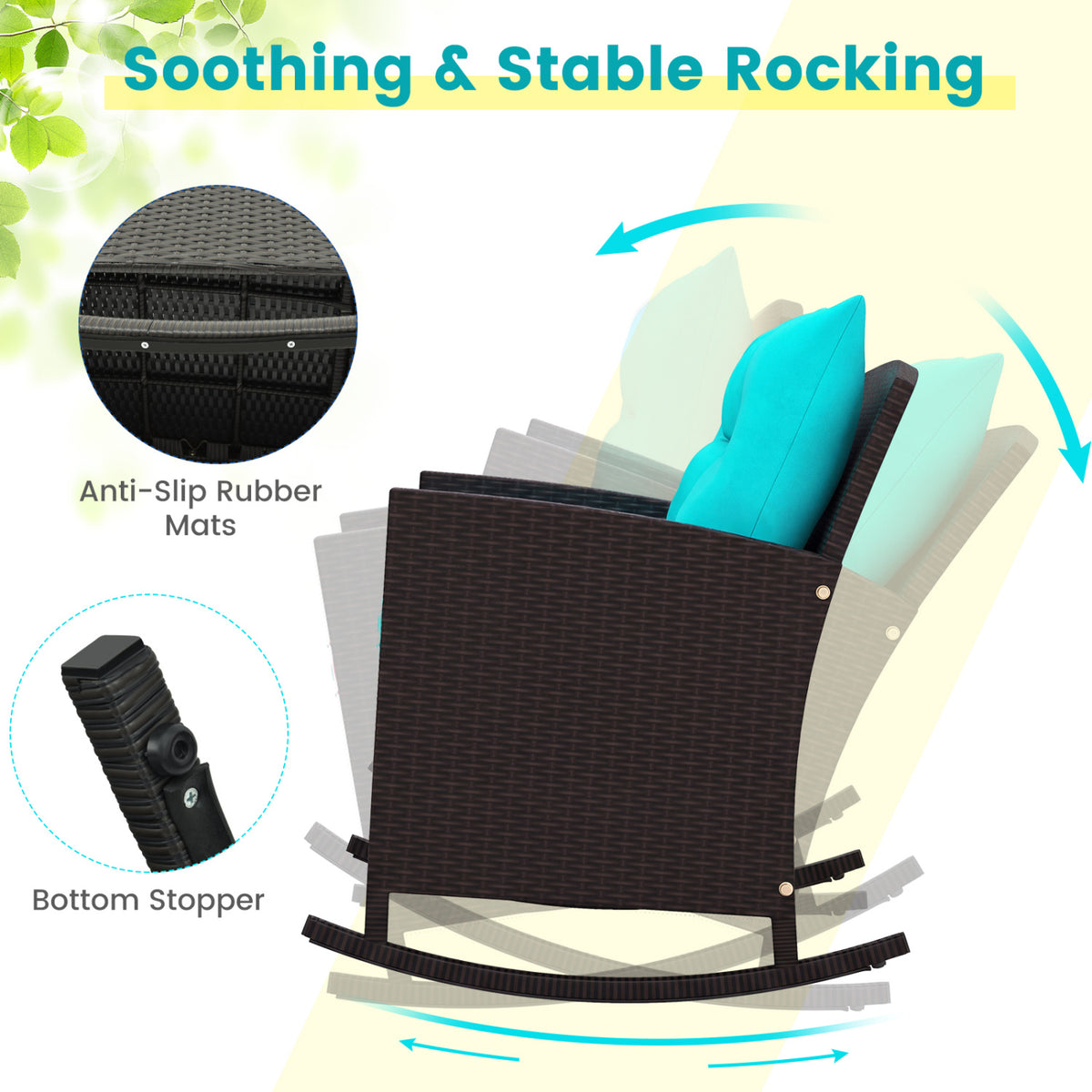 3-Piece Patio Rocking Chair Set with Glass Table - Turquoise