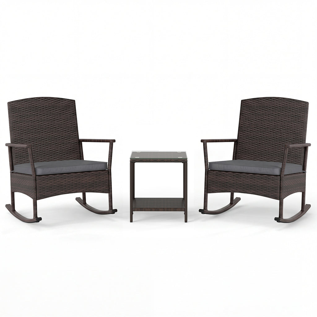 3-Piece Wicker Rocking Chair Set with Coffee Table - Gray