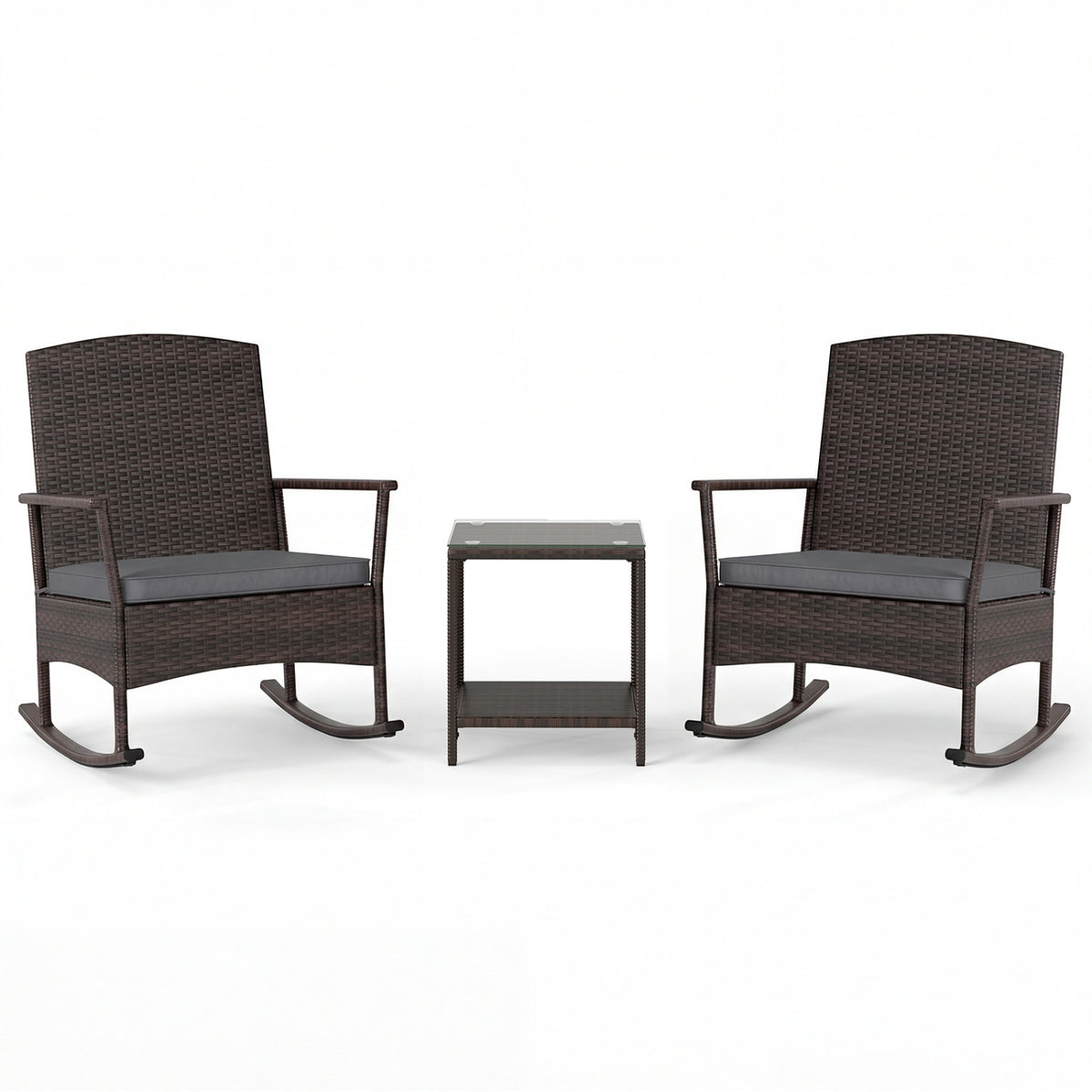 3-Piece Wicker Rocking Chair Set with Coffee Table - Gray