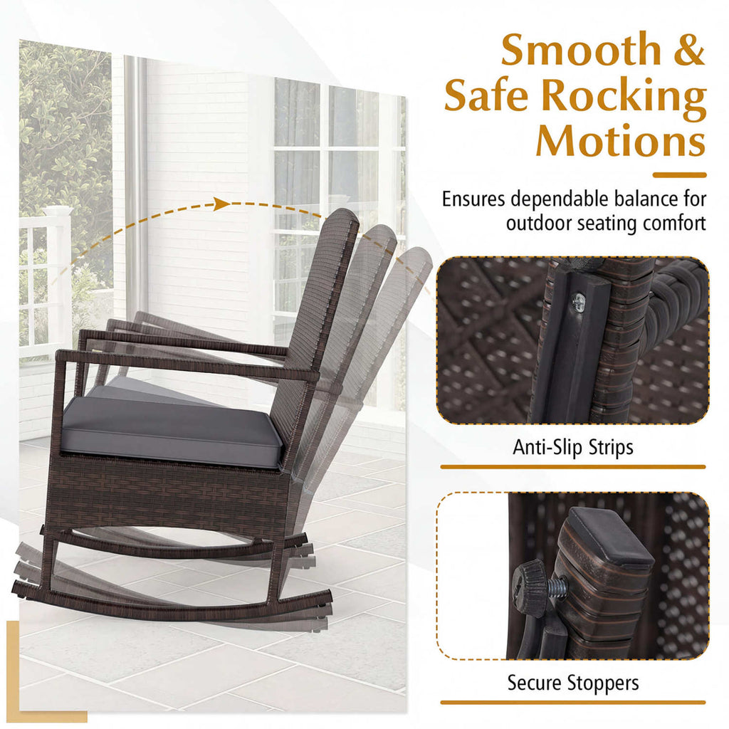 3-Piece Wicker Rocking Chair Set with Coffee Table - Gray