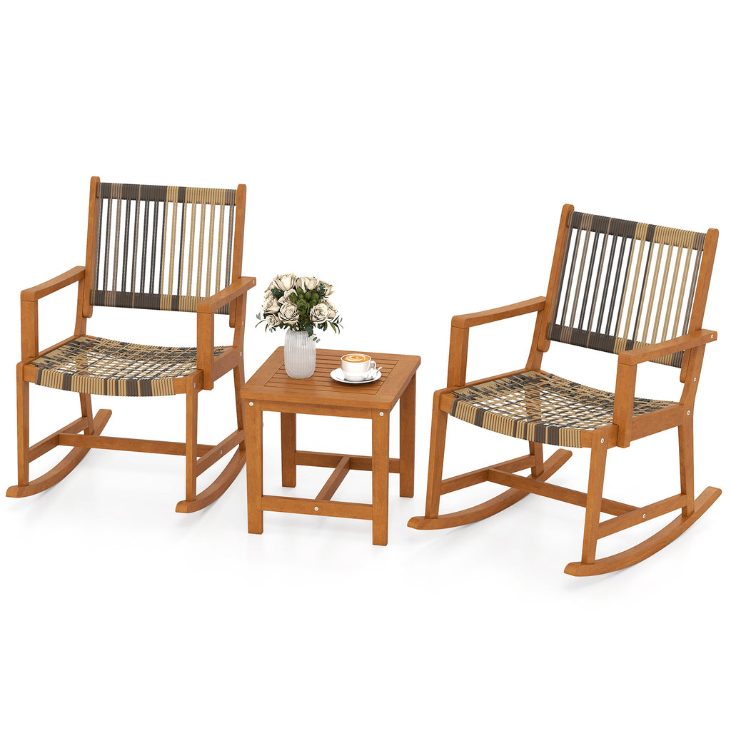 3-Piece Acacia Wood Rocking Patio Set with Rattan Seats