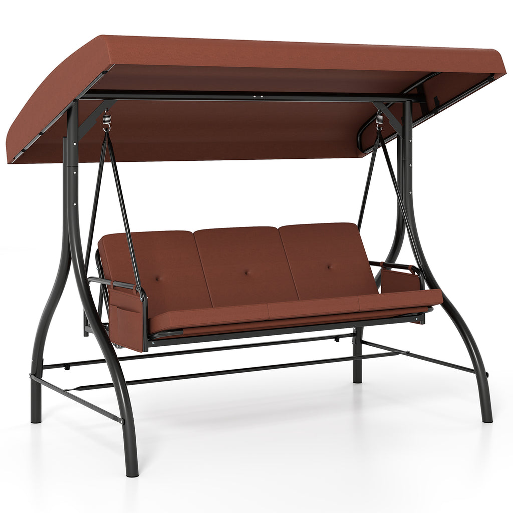 3-Piece Patio Swing with Canopy Removable Cushions and Side Pockets