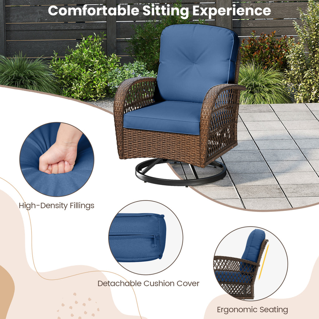 3 Piece Patio Swivel Rocker Set with Tempered Glass Side Table and
