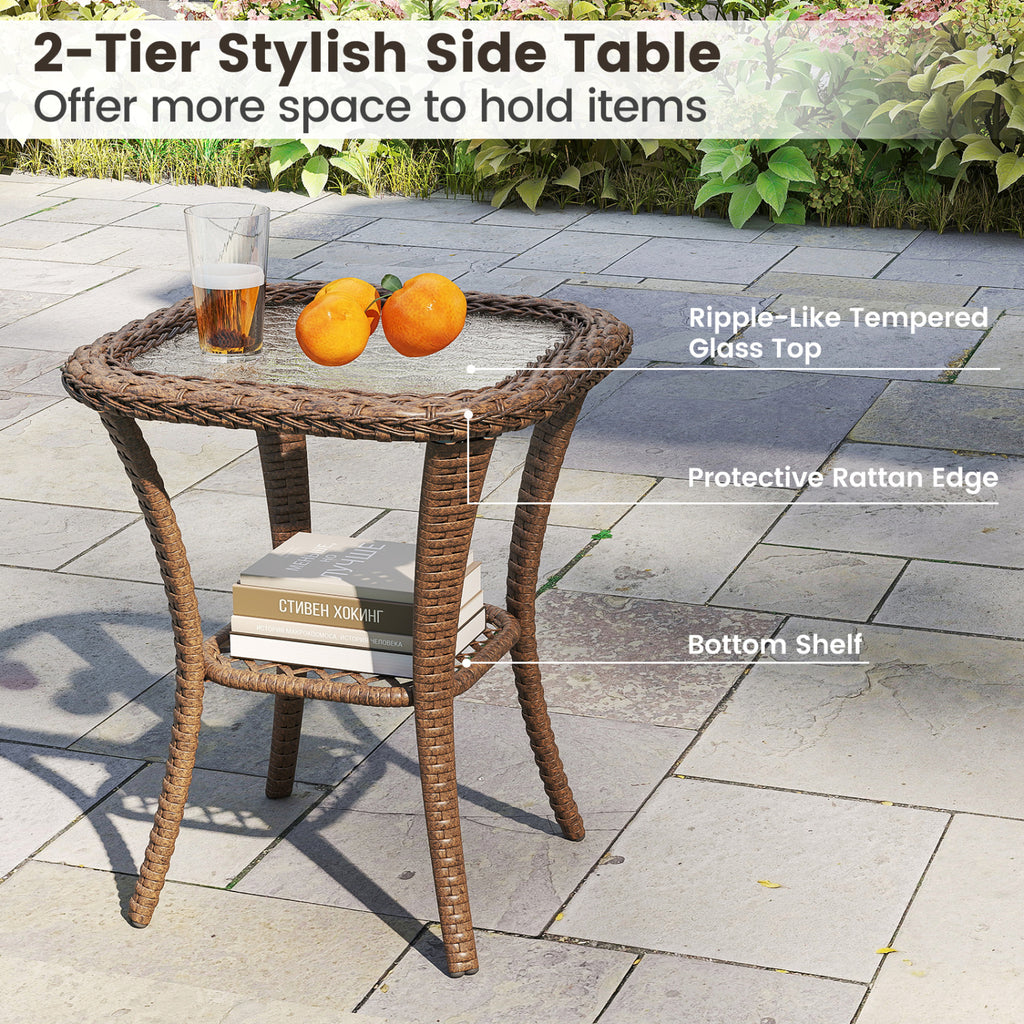 3 Piece Patio Swivel Rocker Set with Tempered Glass Side Table - White