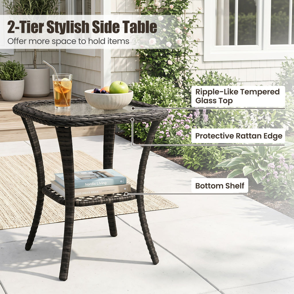 3 Piece Patio Swivel Rocker Set with Glass Side Table - Dark Gray