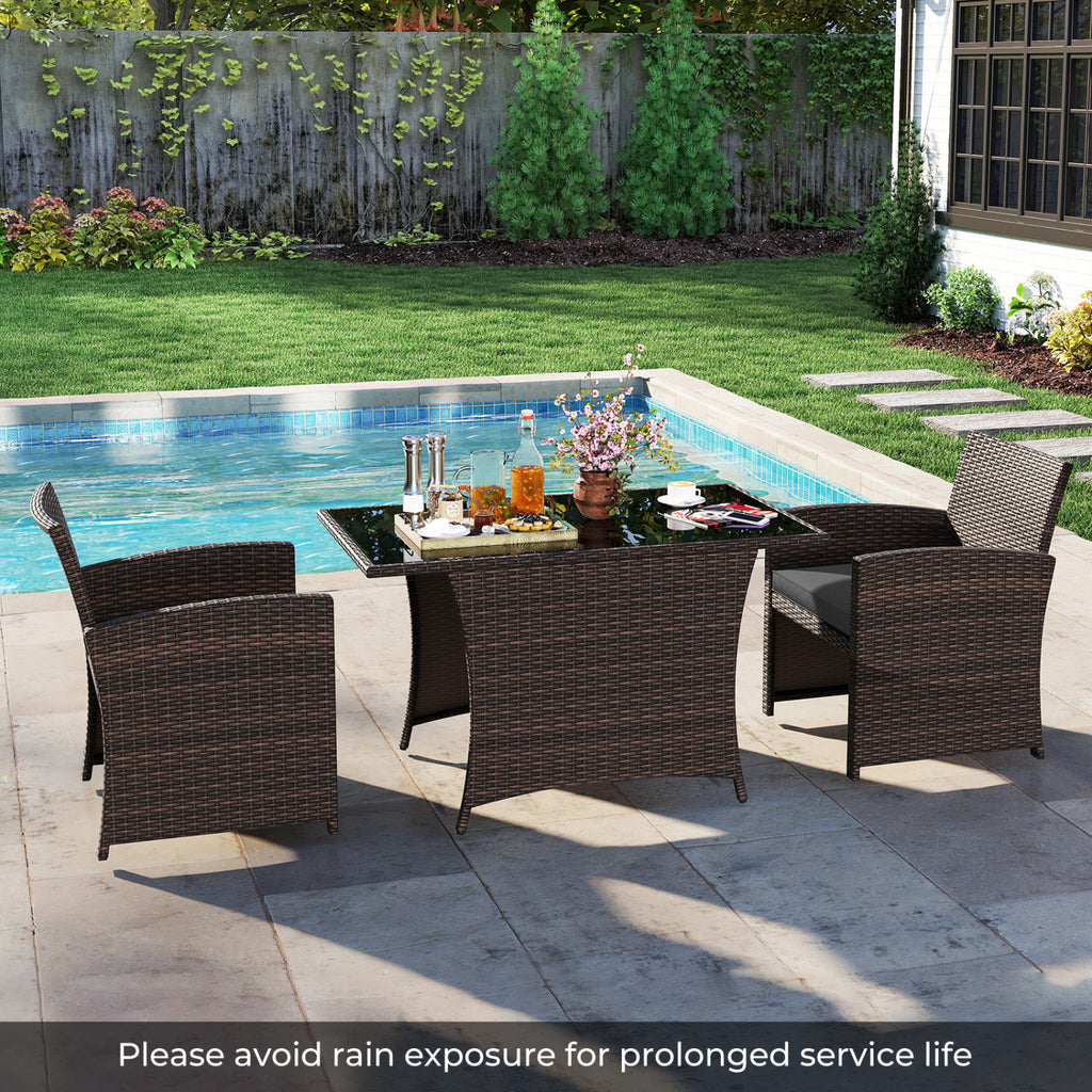 3-Piece Patio Wicker Dining Set with Tempered Glass Table – Gray