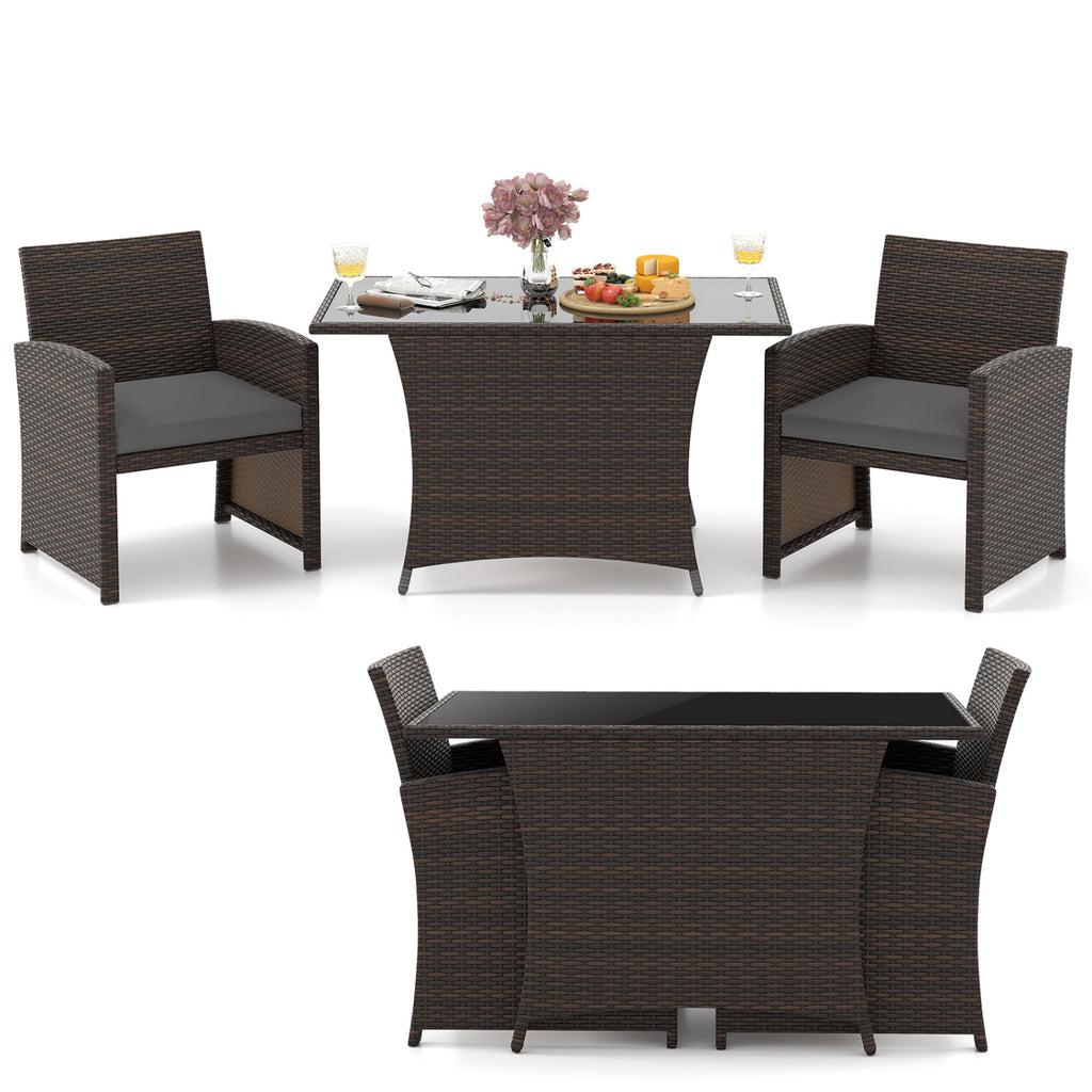 3-Piece Patio Wicker Dining Set with Tempered Glass Table – Gray