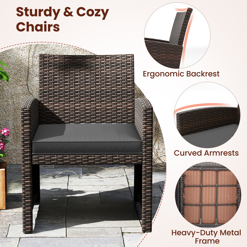 3-Piece Patio Wicker Dining Set with Tempered Glass Table – Gray