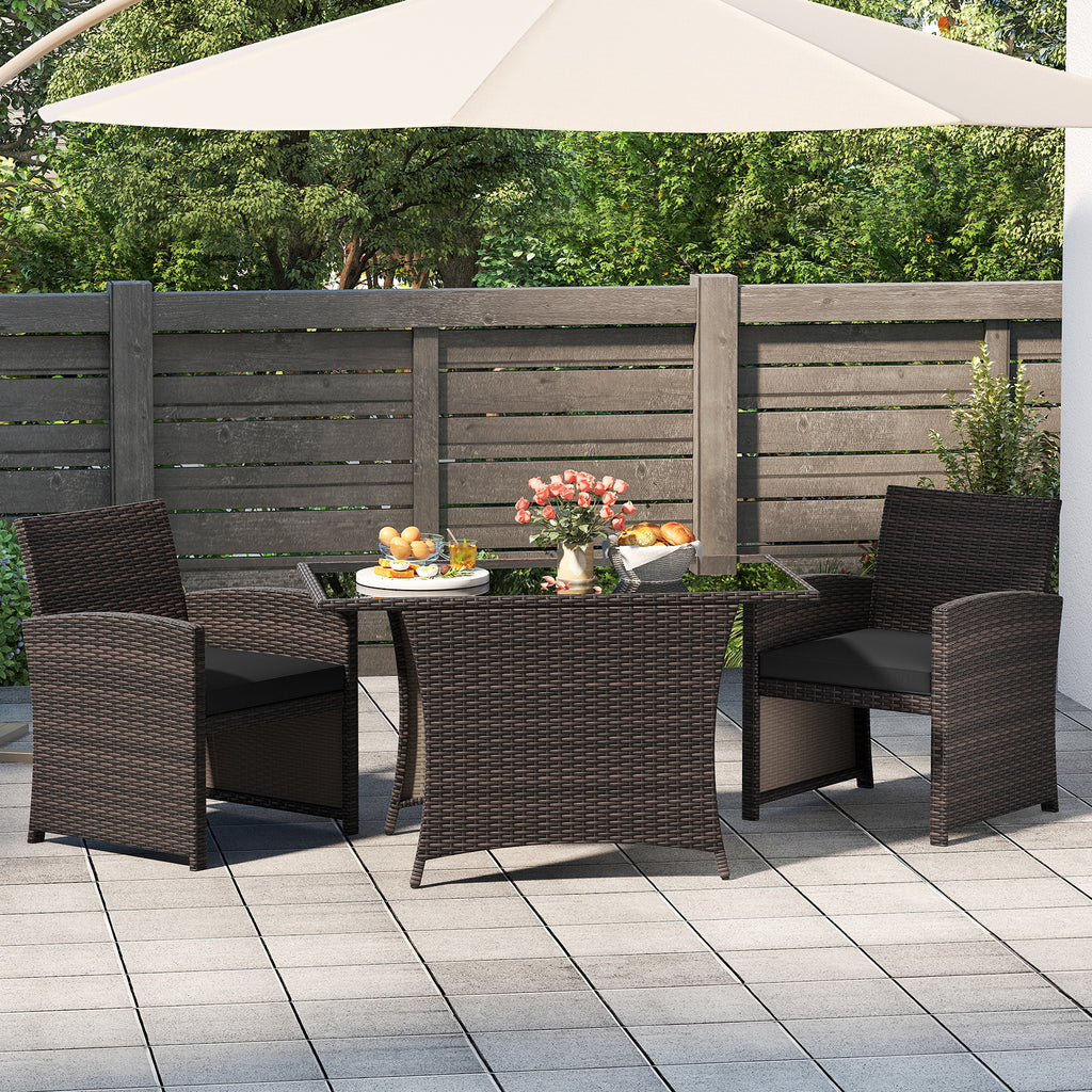 3-Piece Patio Wicker Dining Set with Tempered Glass Table – Gray