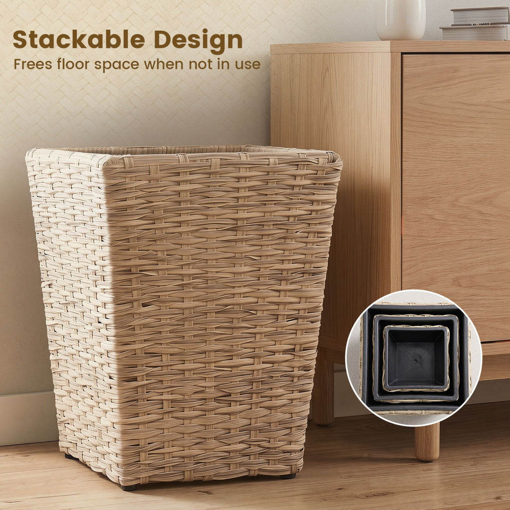 3-Piece Rattan Planter Box Kit with Removable Plastic Liners