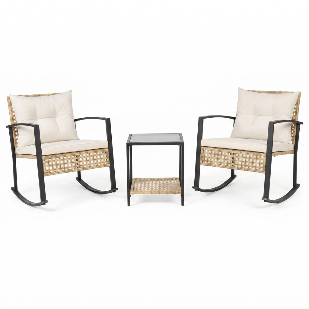 3-Piece Rattan Wicker Patio Conversation Set for Porch Balcony Garden