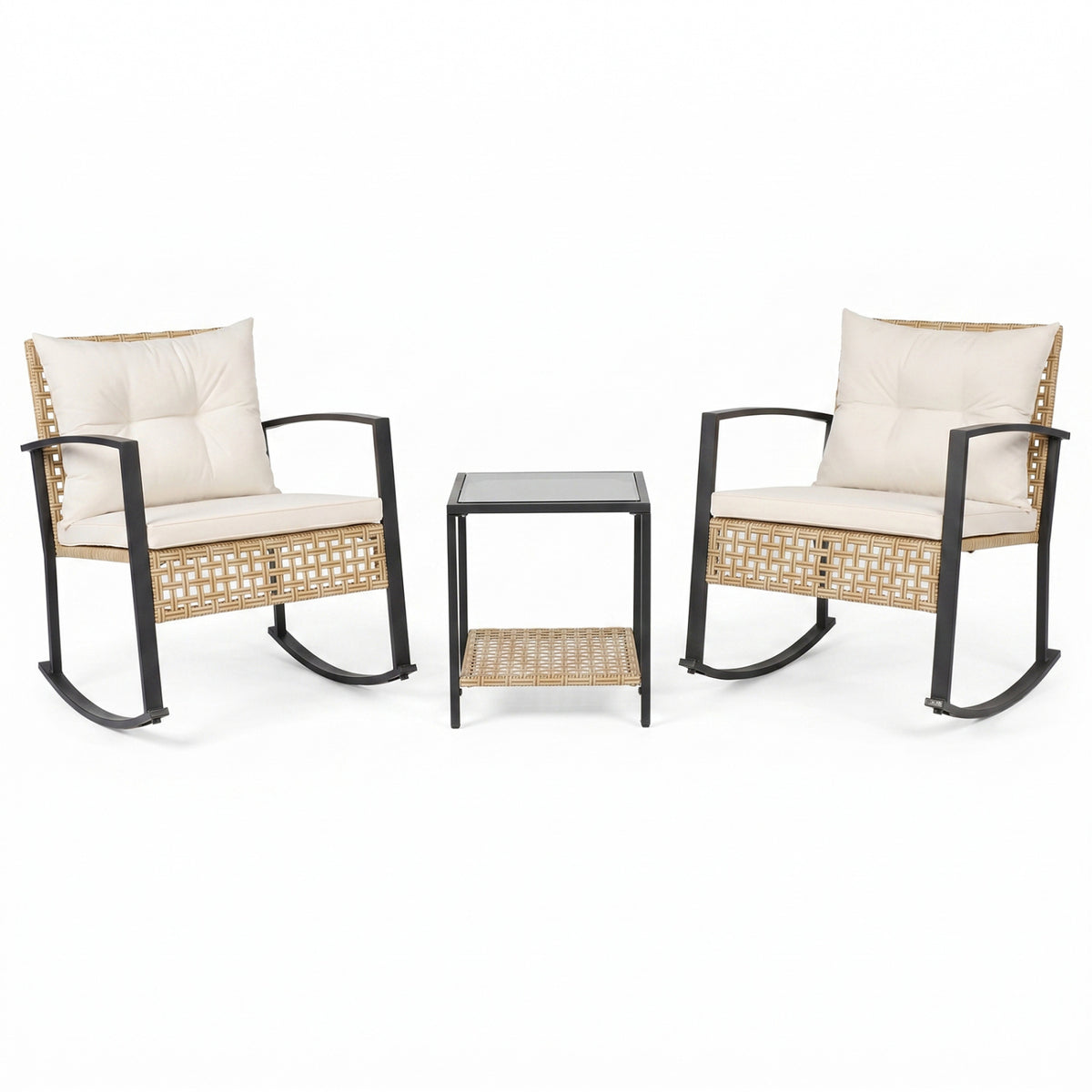 3-Piece Rattan Wicker Patio Conversation Set for Porch Balcony Garden