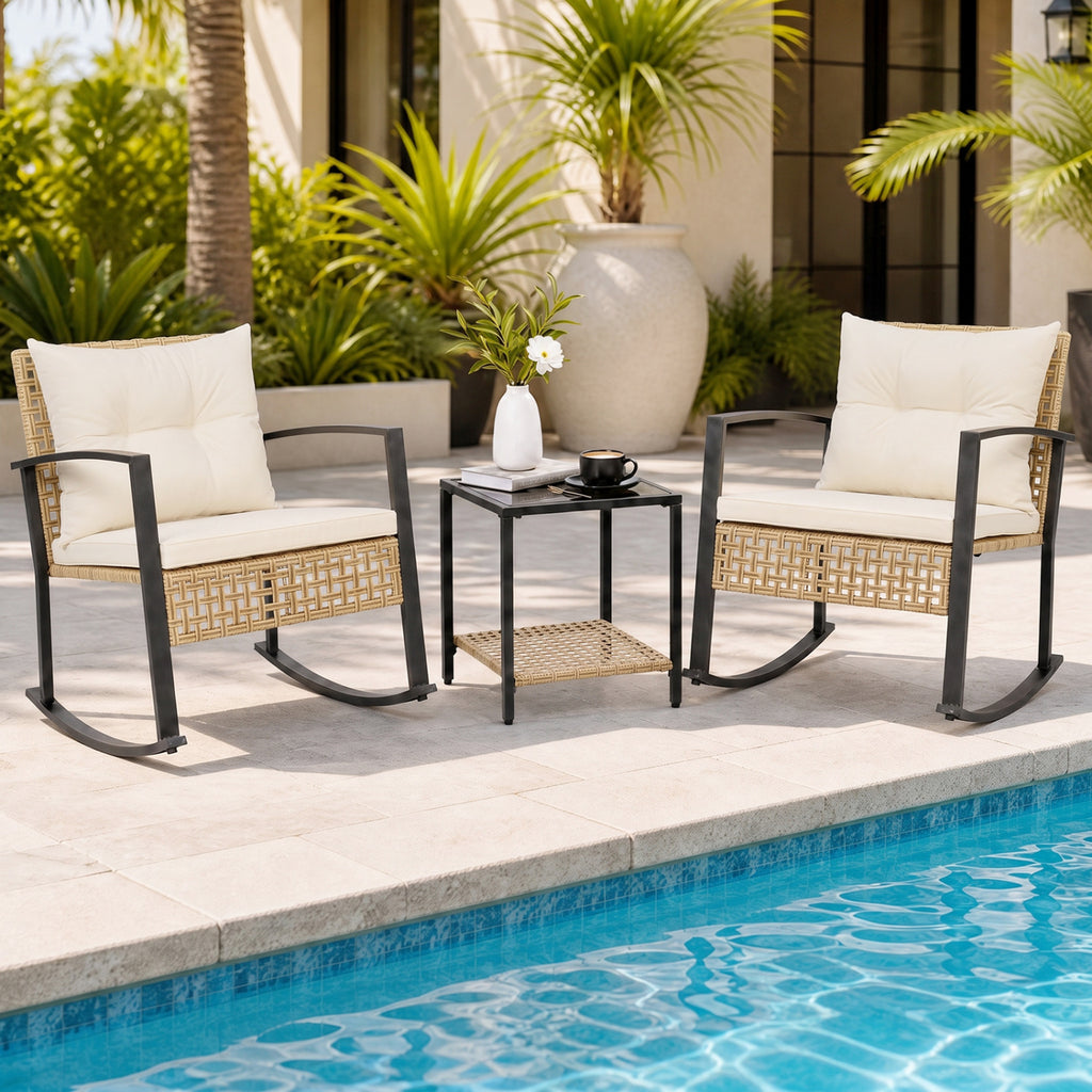 3-Piece Rattan Wicker Patio Conversation Set for Porch Balcony Garden