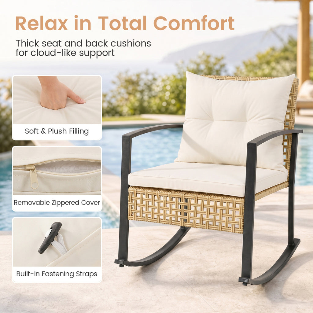 3-Piece Rattan Wicker Patio Conversation Set for Porch Balcony Garden
