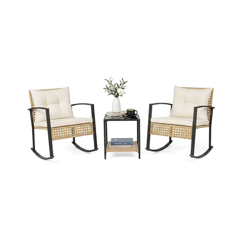 3-Piece Rattan Wicker Patio Conversation Set for Porch Balcony Garden