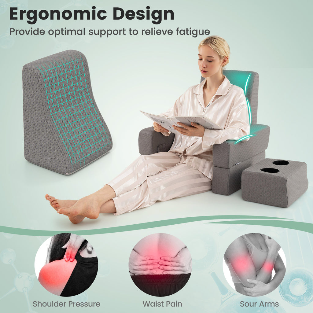 Reading Pillow Lap Desk Set with Coasters - Gray