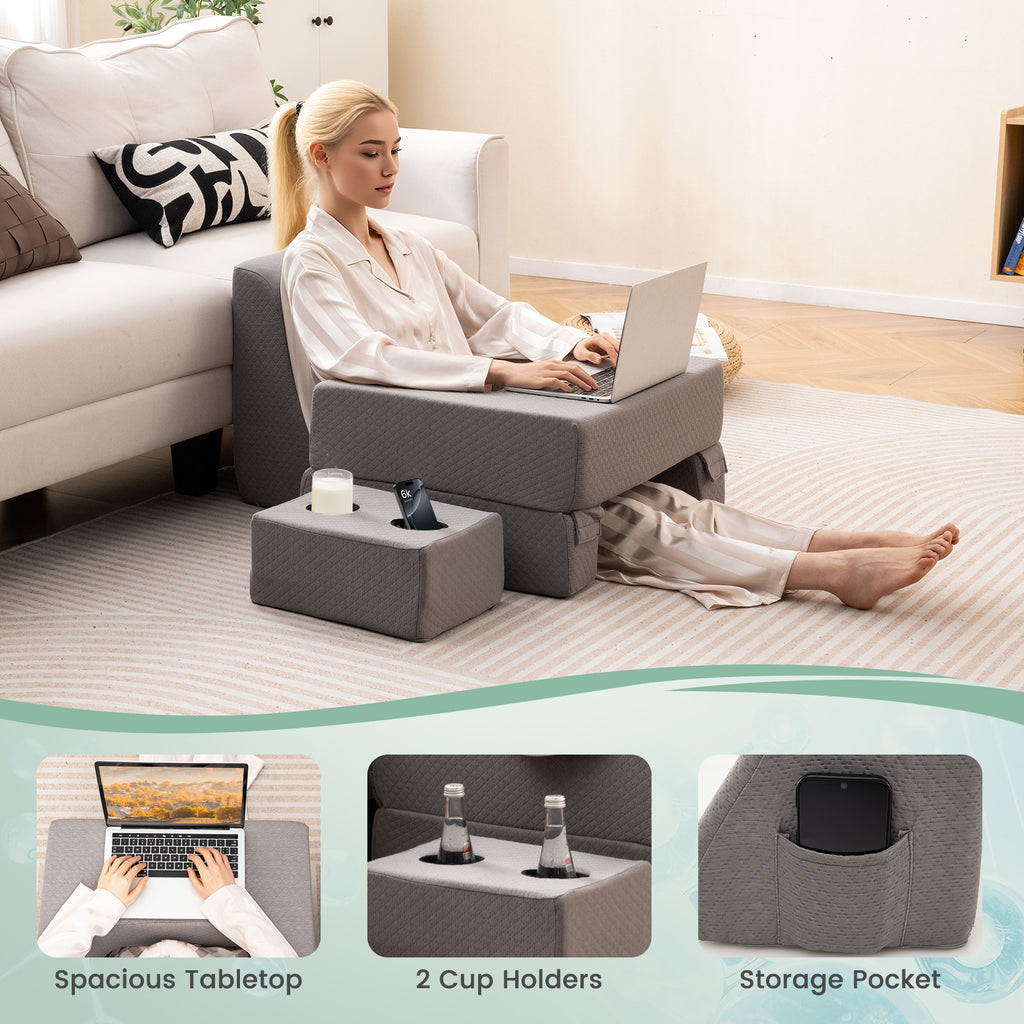 Reading Pillow & Lap Desk Set with Cup Holders - Gray