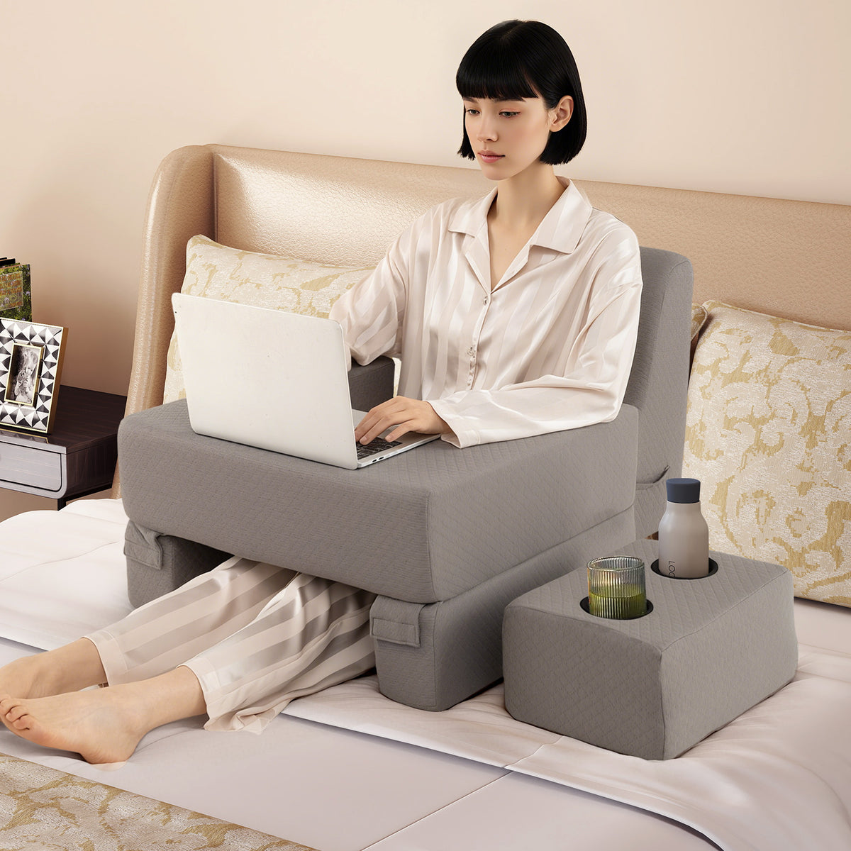 Reading Pillow Lap Desk Set with Coasters - Gray