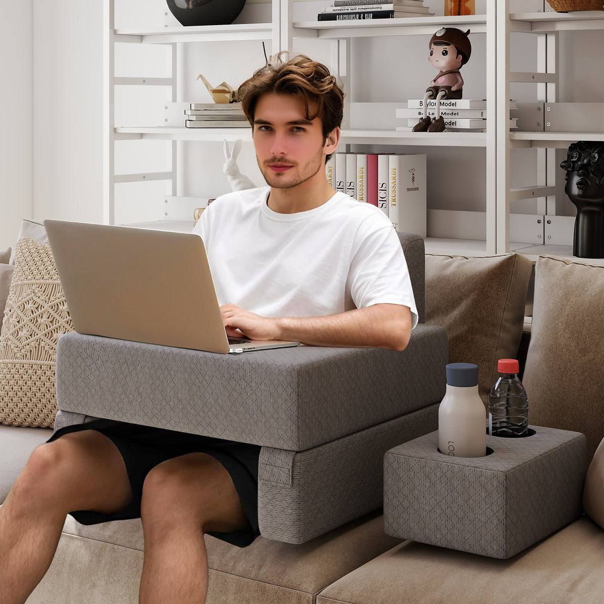 Reading Pillow Lap Desk Set with Coasters - Gray