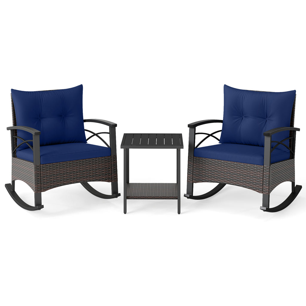 3-Piece Rocking Bistro Set with PE Rattan Chairs - Navy