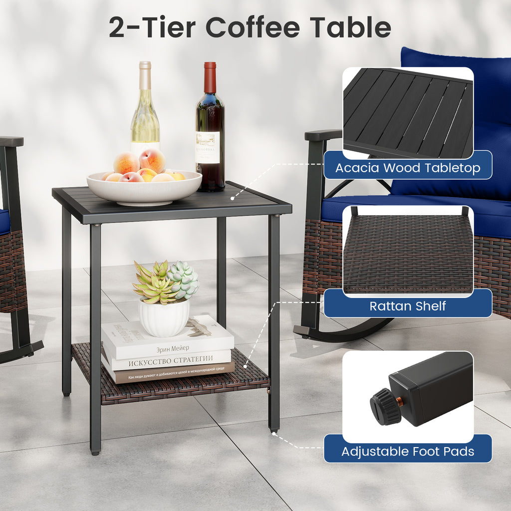 3-Piece Rocking Bistro Set with PE Rattan Chairs - Navy
