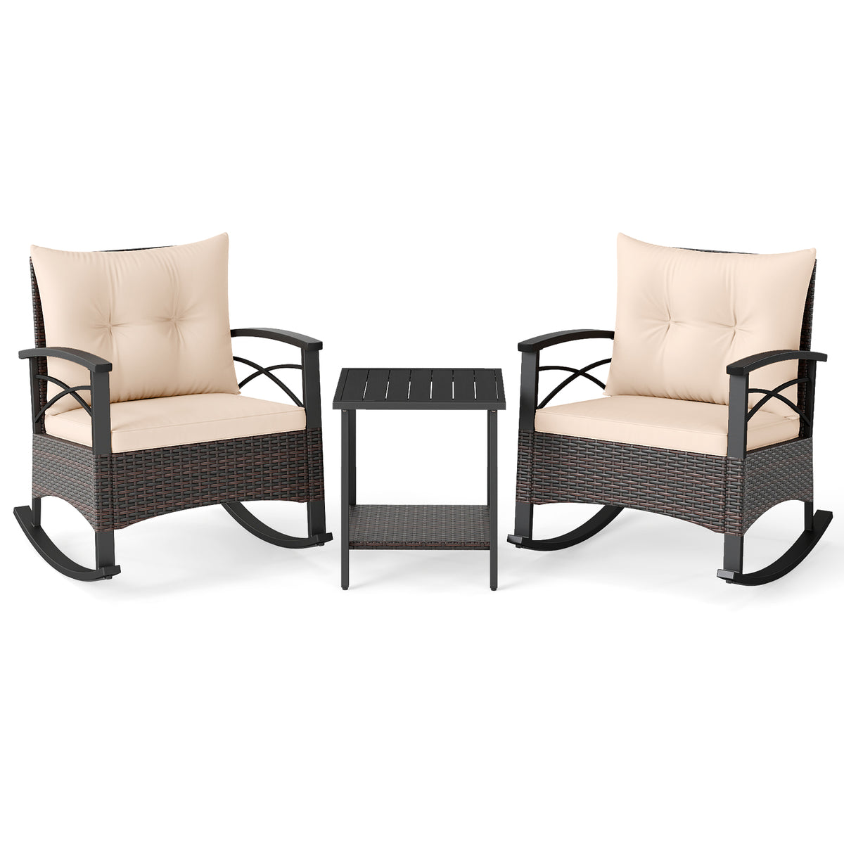3-Piece Rocking Bistro Set with Coffee Table - Gray