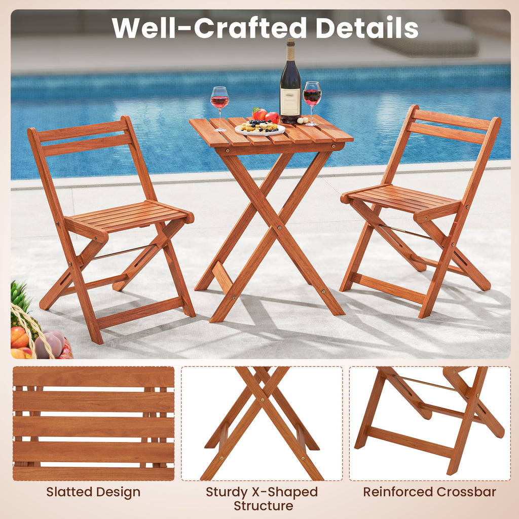3 Piece Solid Wood Furniture Set with 2 Folding Chairs